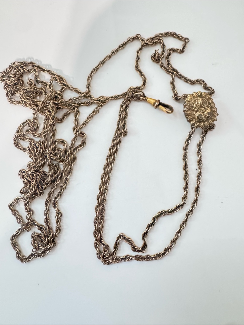 Antique Victorian Sterling Gold Filled Pocket Watch Chain Slider Lariat Necklace